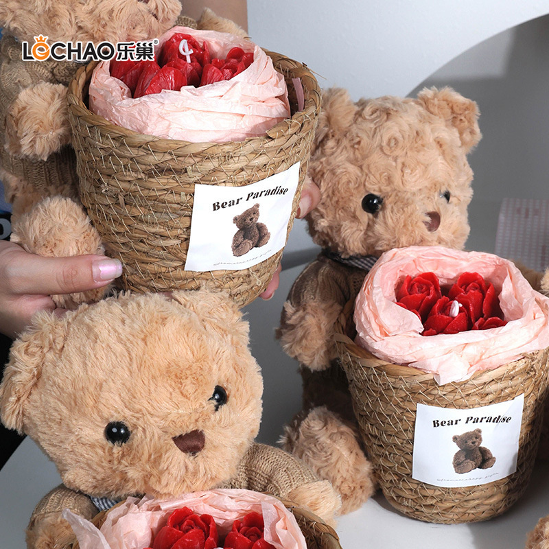 Cute Hug Bucket Bear Rose Bouquet