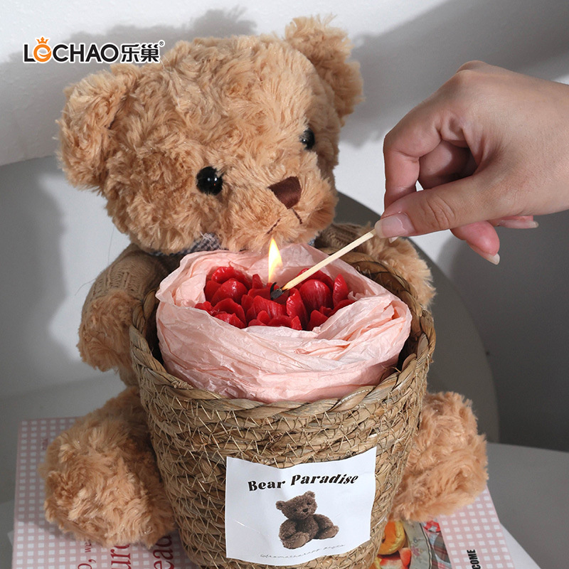 Cute Hug Bucket Bear Rose Bouquet