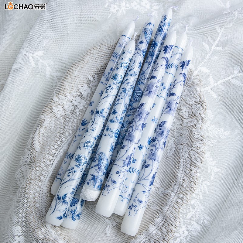 Blue and White Porcelain Series Printed Long Stem Candle