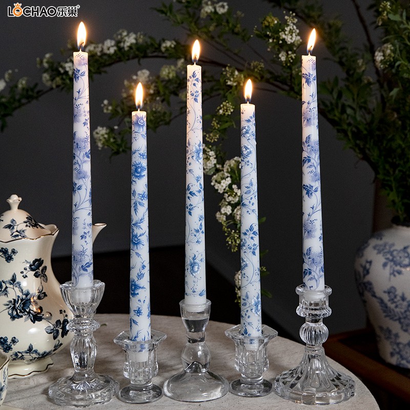 Blue and White Porcelain Series Printed Long Stem Candle