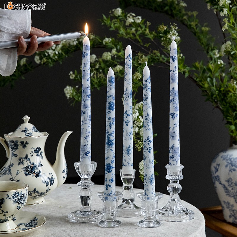 Blue and White Porcelain Series Printed Long Stem Candle