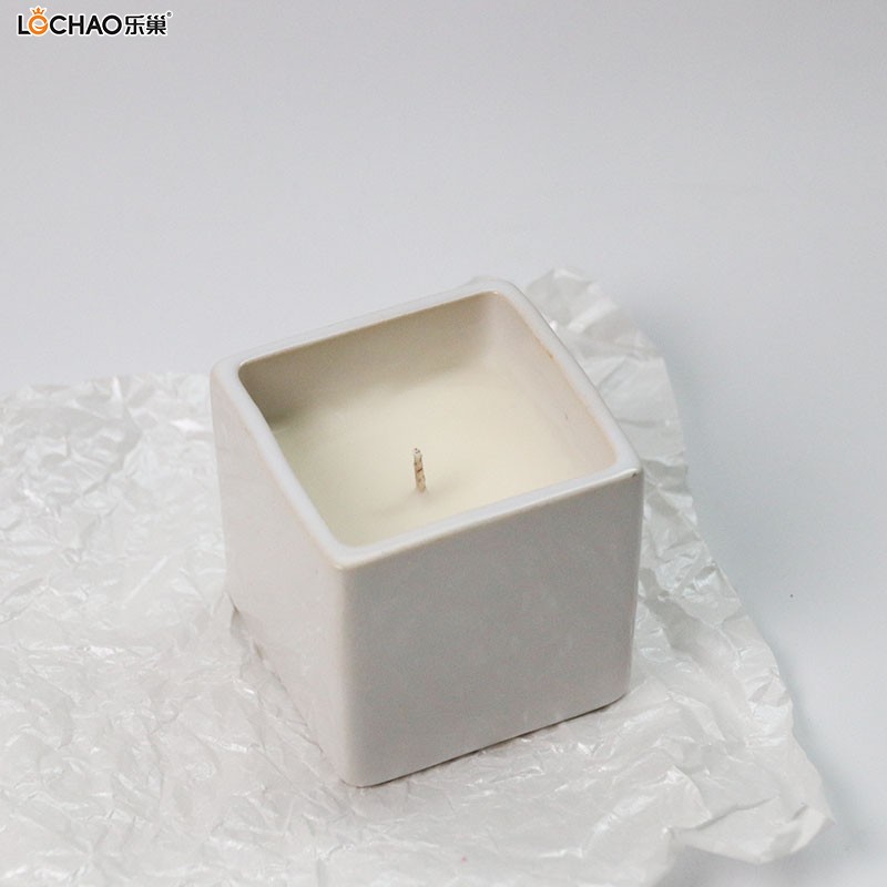 Square porcelain cup scented candle