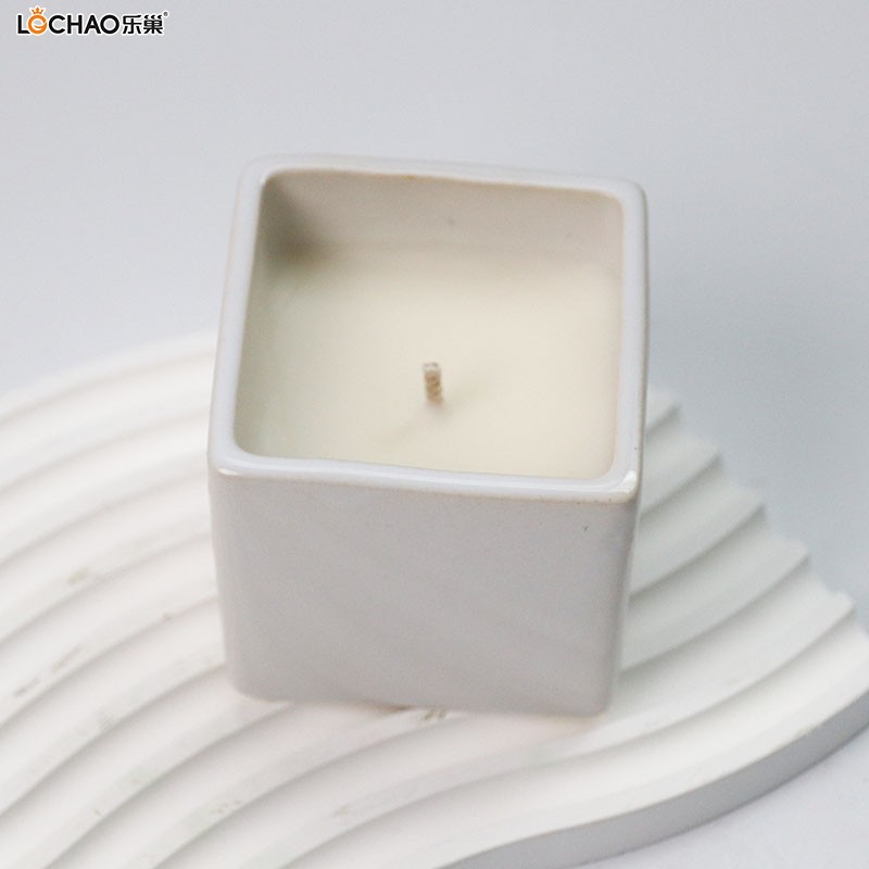 Square porcelain cup scented candle