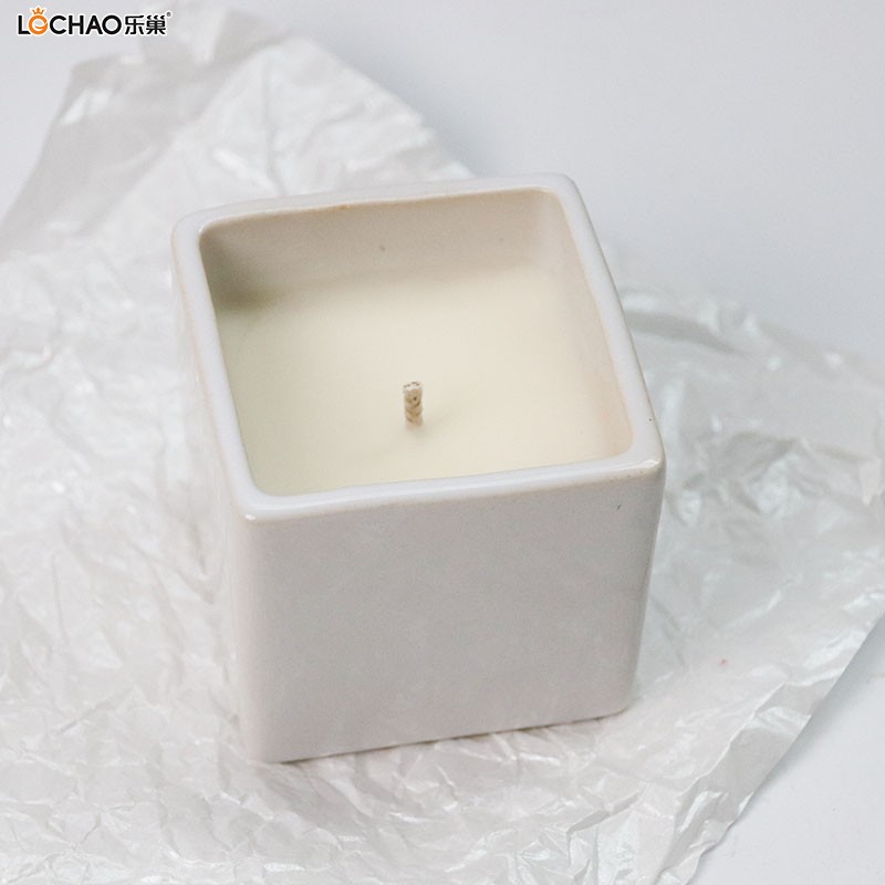 Square porcelain cup scented candle