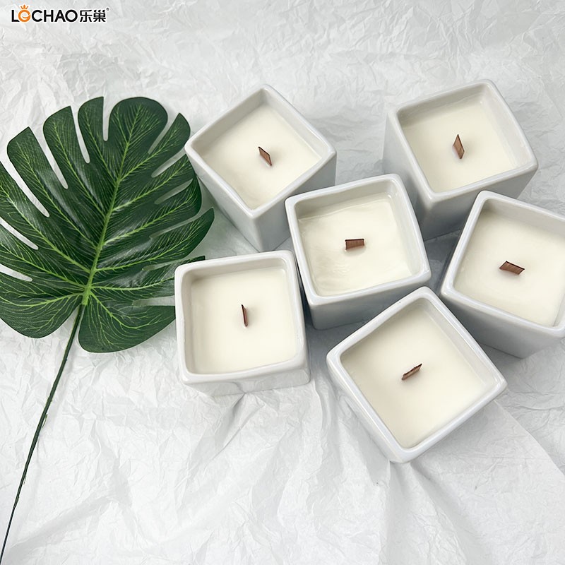 Square Porcelain Cup Scented Candle, Square Candle, Simulated Vase Scented Candle, Gift for Guests, 