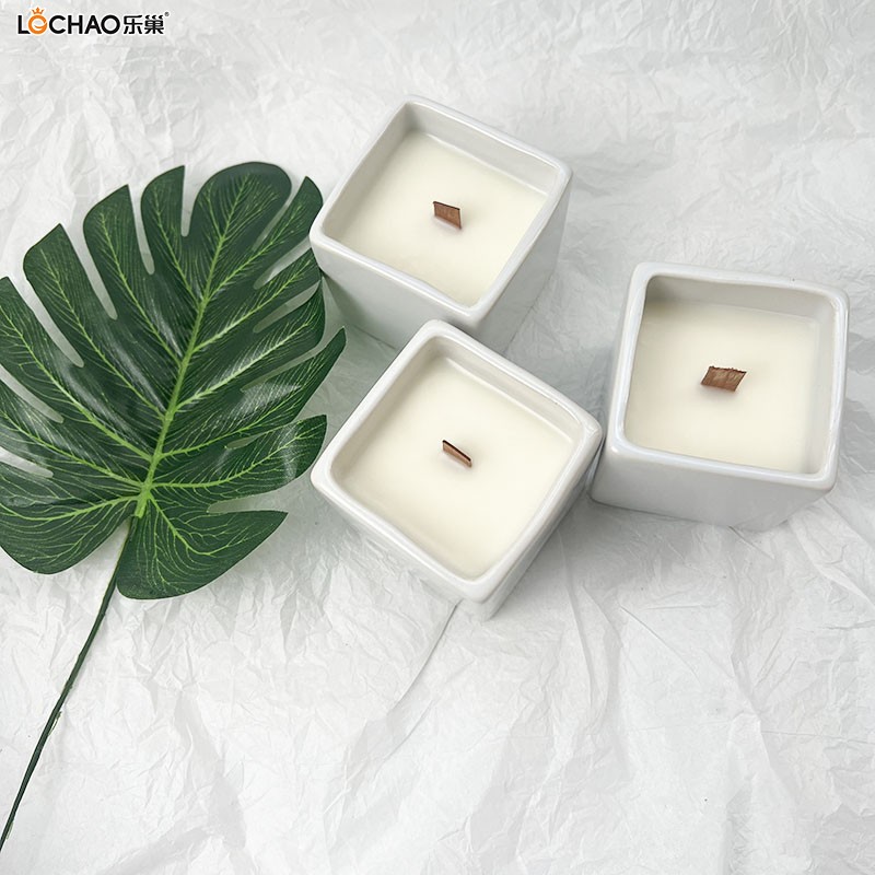 Square Porcelain Cup Scented Candle, Square Candle, Simulated Vase Scented Candle, Gift for Guests, 