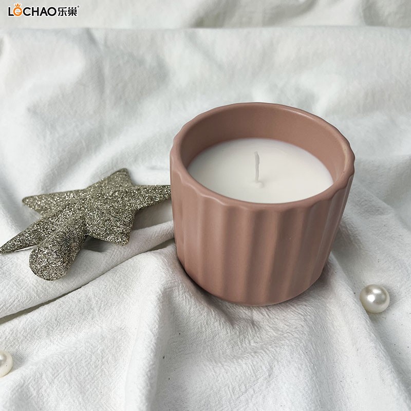 Multi-Color Vertical Striped Ceramic Cup Scented Candle