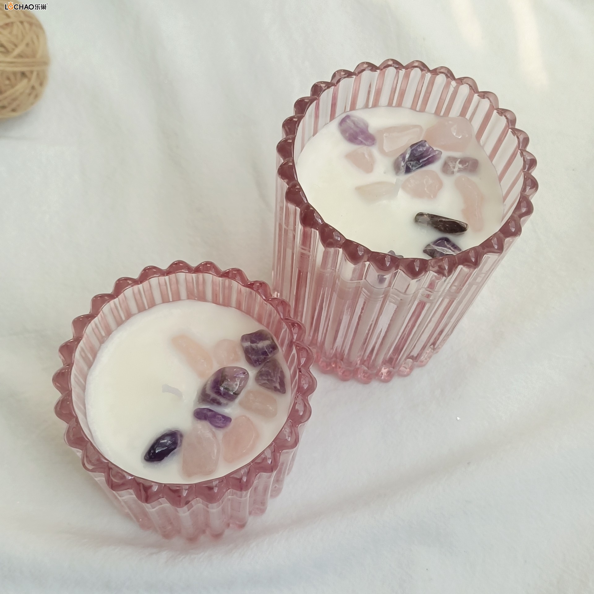 Purple Striped Glass Stone Scented Candle