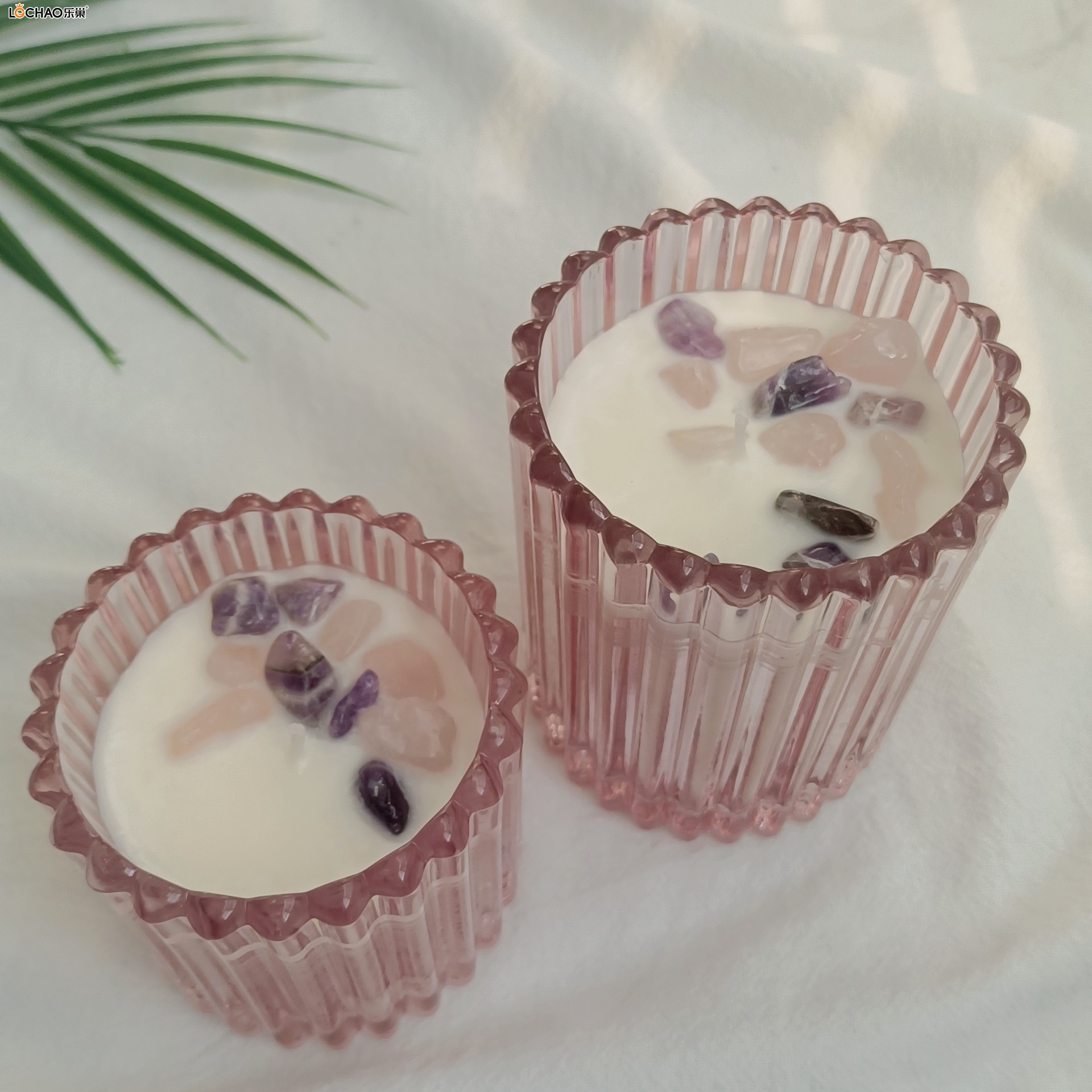 Purple Striped Glass Stone Scented Candle