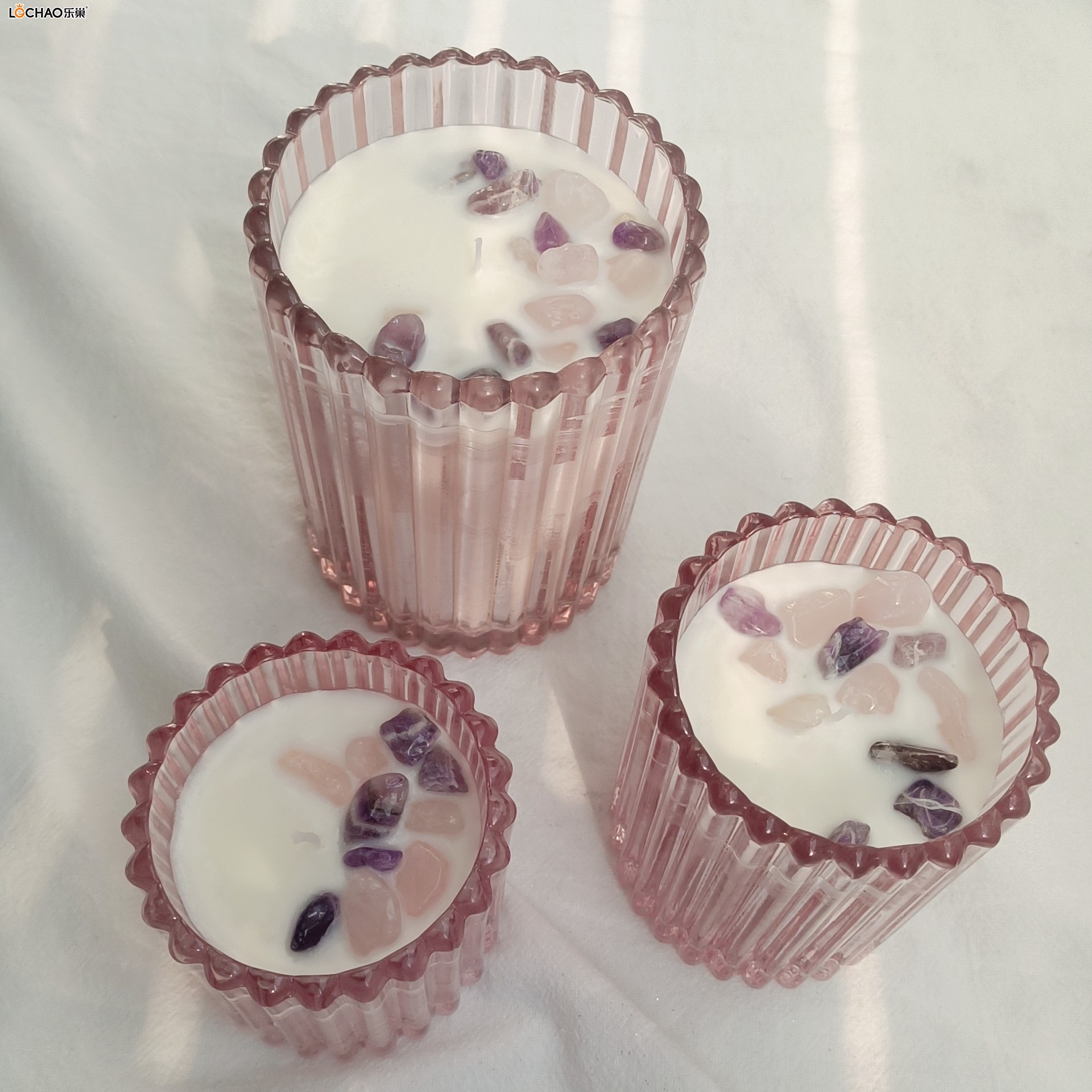 Purple Striped Glass Stone Scented Candle