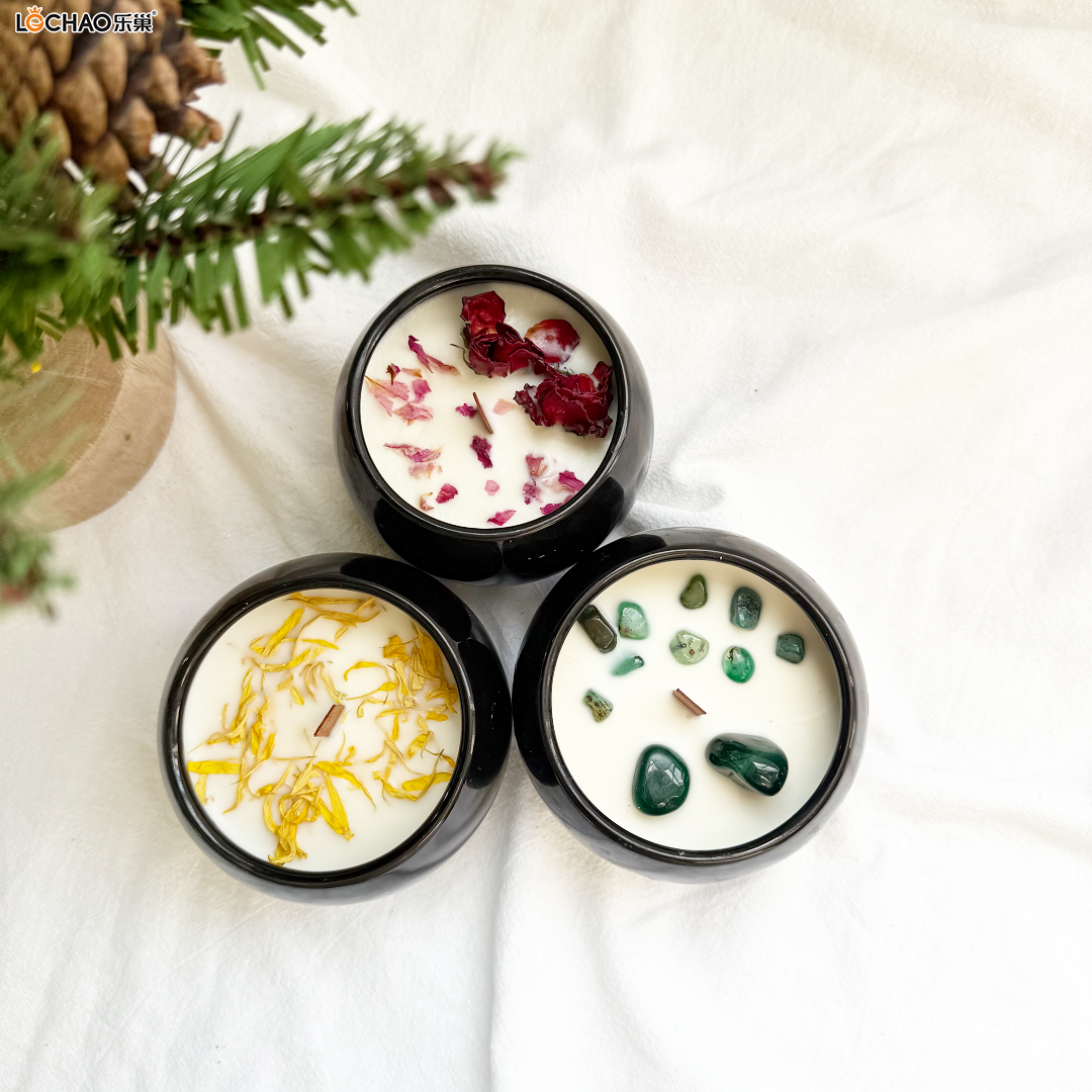 Round Dried Flower Ceramic Cup Scented Candle