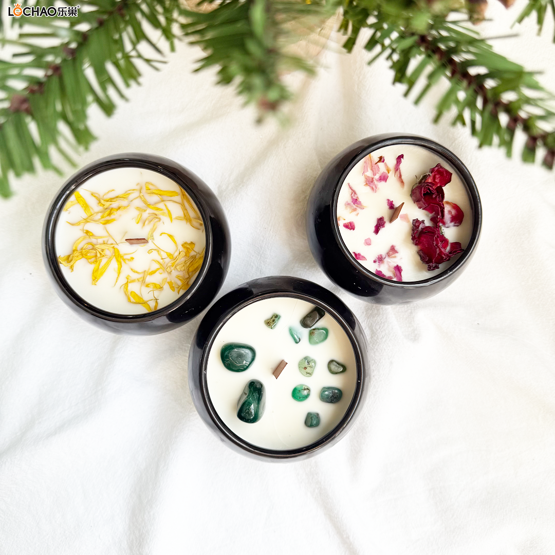 Round Dried Flower Ceramic Cup Scented Candle