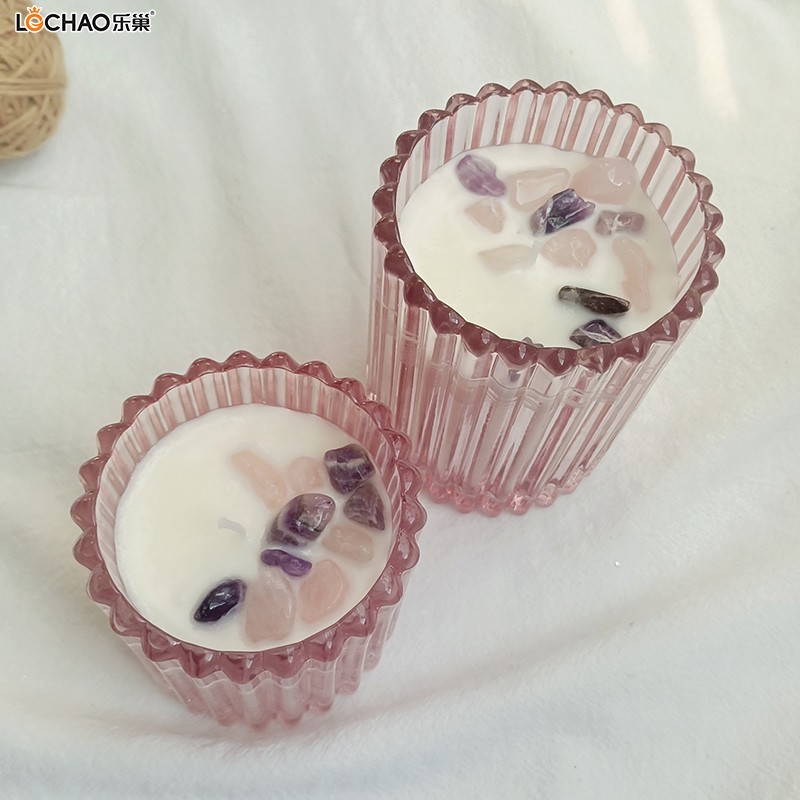 Purple Striped Glass Stone Scented Candle